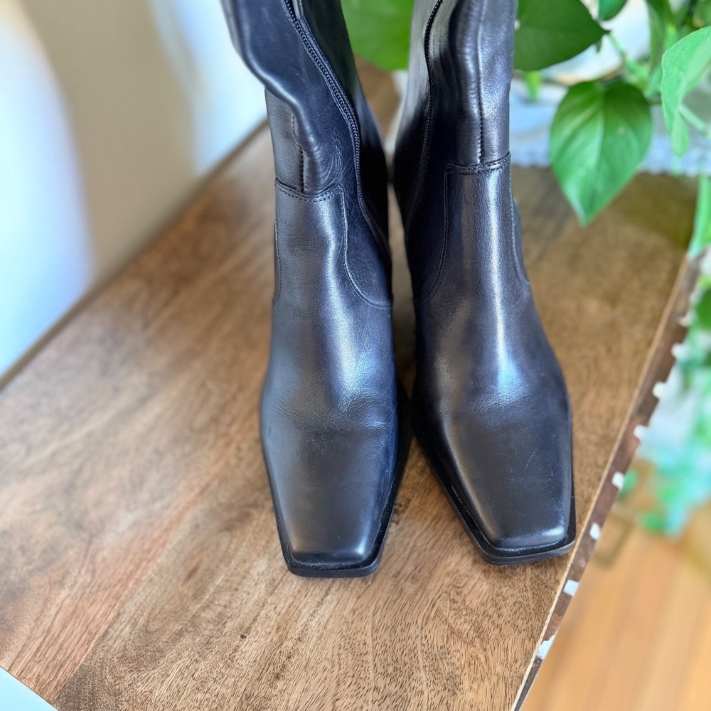 Vince Camuto Afelia Knee High Boots Women 8.5 Black Leather Western Square Toe - Picture 12 of 16